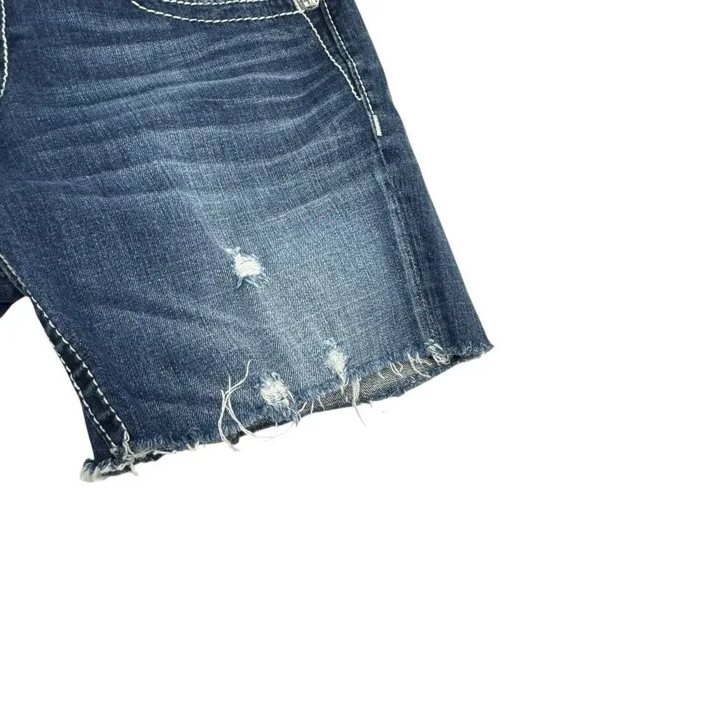 Miss Me Shorts Womens 30‎ Blue Denim Distressed Hem Embellished Trendy EUC